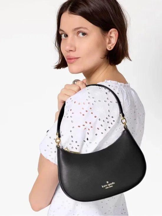 kate spade Black Saffiano Crescent Shoulder Bag w/matching card case. NWT - Picture 3 of 16